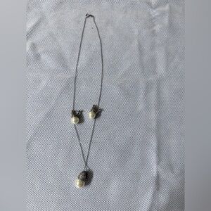 Pearl Pendant Necklace with Matching Stud Earrings - Silver Tone